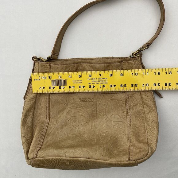 American Leather Co Tooled Leather Shoulder Bag Tan Buttery Soft Medium - Picture 12 of 15